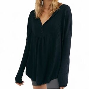 Free People Oversized Waffle Knit Leo Henley Top